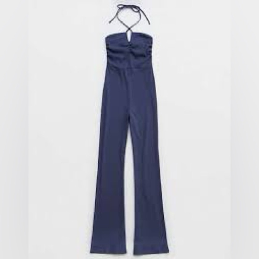 aerie at the barre halter wide leg jumpsuit size M NWOT retro cozy athleisure